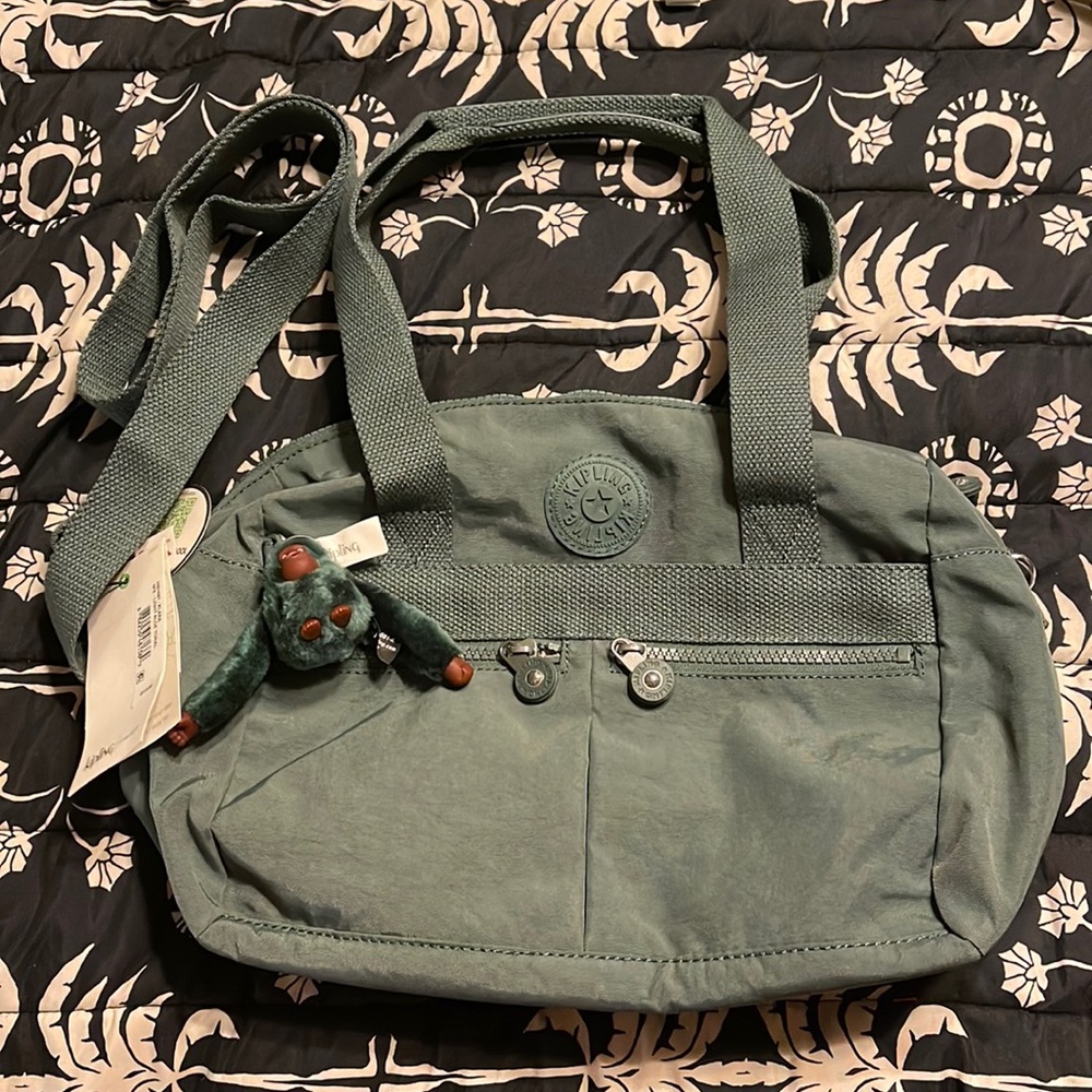NWT Kipling Light Aloe Tonal Klara Crossbody Handbag 12.25" x 8.5" x 6"